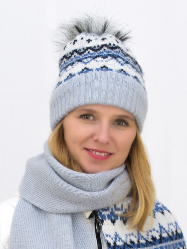 Комплект зимний женский шапка+шарф Алэйна (Цвет светло-серый), размер 54-56, шерсть 70%