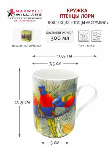 Кружка, 300 мл, фарфор F, цветная, Птенцы Лори, Birds of Australia, 54323