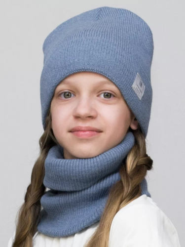 Комплект зимний для девочки шапка+снуд Милана (Цвет светлый джинс), размер 52-54; 56-58