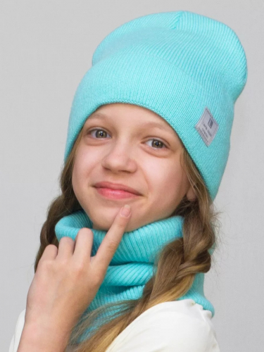 Комплект зимний для девочки шапка+снуд Милана (Цвет мятный), размер 52-54; 56-58