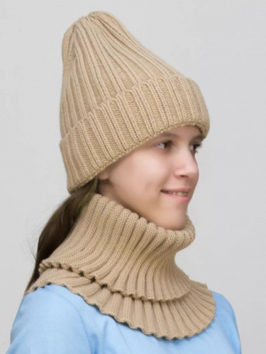 Комплект зимний для девочки шапка+снуд Кэмерон (Цвет латте), размер 56-58, шерсть 30%