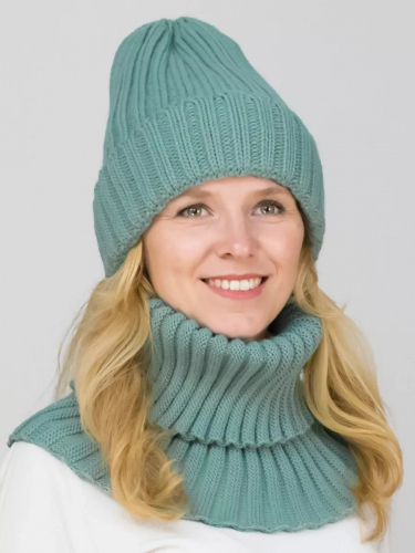 Комплект зимний женский шапка+снуд Кэмерон (Цвет полынь), размер 56-58, шерсть 30%