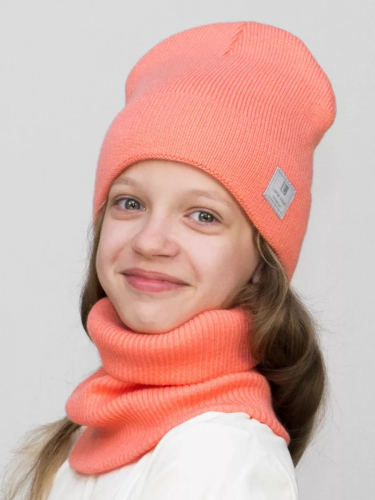 Комплект зимний для девочки шапка+снуд Милана (Цвет лососевый), размер 52-54; 56-58
