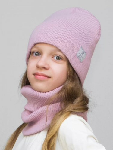 Комплект зимний для девочки шапка+снуд Милана (Цвет пудровый), размер 52-54; 56-58