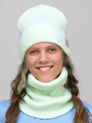 Комплект зимний для девочки шапка+снуд Милана (Цвет светло-салатовый), размер 52-54; 56-58