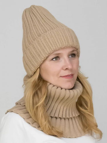 Комплект зимний женский шапка+снуд Кэмерон (Цвет латте), размер 56-58, шерсть 30%