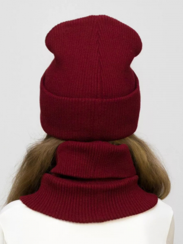 Комплект зимний для девочки шапка+снуд Татьяна (Цвет бордовый), размер 56-58