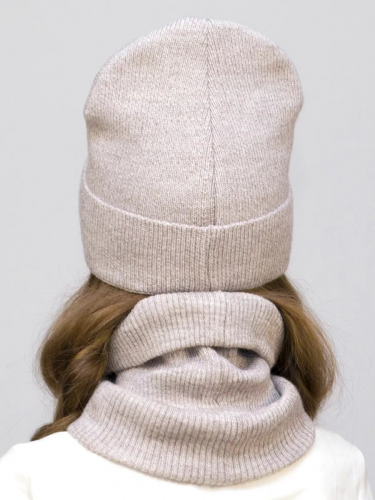 Комплект зимний для девочки шапка+снуд Милана (Цвет серо-бежевый меланж), размер 52-54; 56-58