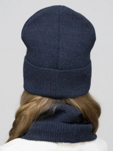 Комплект зимний для девочки шапка+снуд Милана (Цвет темно-синий), размер 52-54; 56-58
