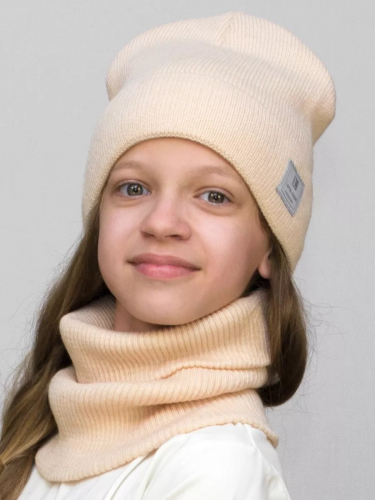 Комплект зимний для девочки шапка+снуд Милана (Цвет светло-бежевый), размер 52-54; 56-58