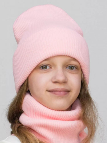Комплект зимний для девочки шапка+снуд Татьяна (Цвет светло-розовый), размер 56-58