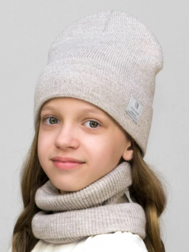 Комплект зимний для девочки шапка+снуд Милана (Цвет серо-бежевый меланж), размер 52-54; 56-58