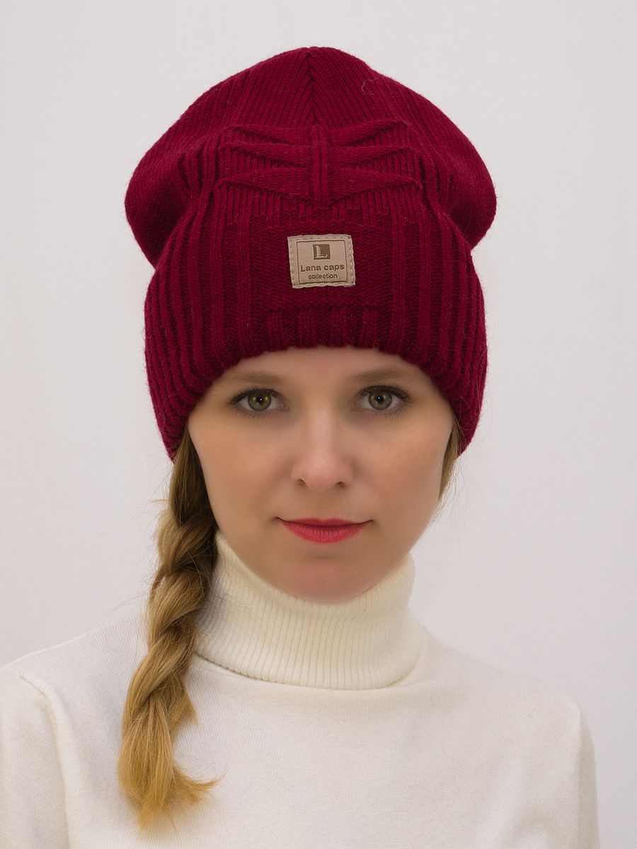 Шапка зимняя женская Есения (Цвет вишневый), размер 54-56, шерсть 30%