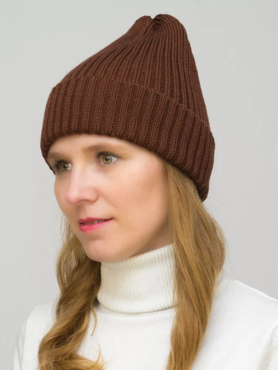 Шапка женская весна-осень Леся (Цвет коричневый), размер 54-58, шерсть 50%
