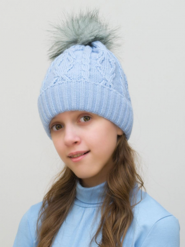 Шапка зимняя для девочки Серафима (Цвет голубой), размер 50-52, шерсть 30%