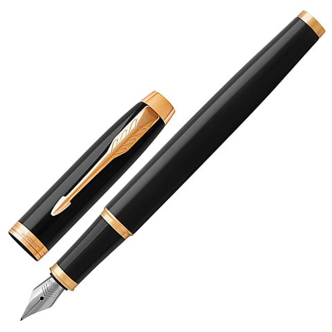 Ручка перьевая PARKER “IM Core Black Lacquer GT“, корпус черный глянцевый лак, позолоченные детали, синяя, 1931645