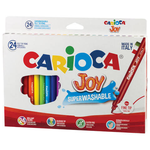 Фломастеры CARIOCA (Италия) “Joy“, 24 цвета, суперсмываемые, вентилируемый колпачок, картонная коробка, 40615