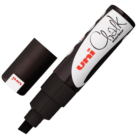 Маркер меловой UNI “Chalk“, 8 мм, ЧЕРНЫЙ, влагостираемый, для гладких поверхностей, PWE-8K BLACK