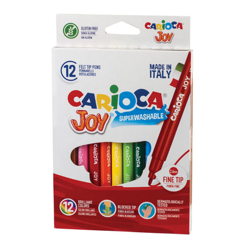 Фломастеры CARIOCA (Италия) “Joy“, 12 цветов, суперсмываемые, вентилируемый колпачок, картонная коробка, 40614