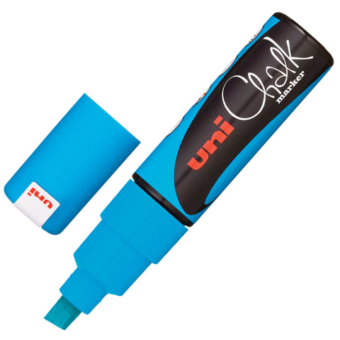 Маркер меловой UNI “Chalk“, 8 мм, СИНИЙ, влагостираемый, для гладких поверхностей, PWE-8K L.BLUE