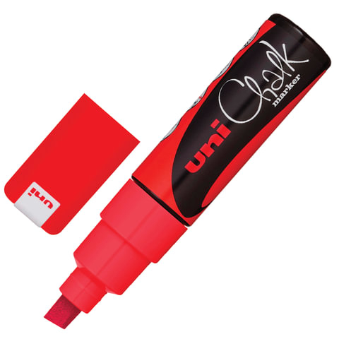 Маркер меловой UNI “Chalk“, 8 мм, КРАСНЫЙ, влагостираемый, для гладких поверхностей, PWE-8K RED