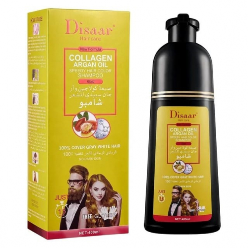 DISAAR  Шампунь Оттеночный COLLAGEN Argan Oil Закрашивающий седину ЗОЛОТИСТЫЙ  (Gold)  400мл  (DS-5103)