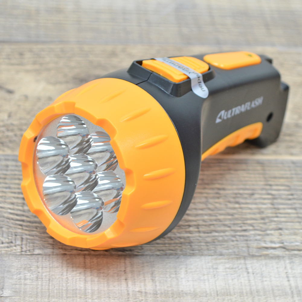 Фонарь Ultraflash LED3807 аккум. 220В, черный/желтый, 7 LED, 2 режима, пластик