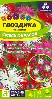 Цветы Гвоздика смесь окрасок Пышная (0,1 г) Семена Алтая