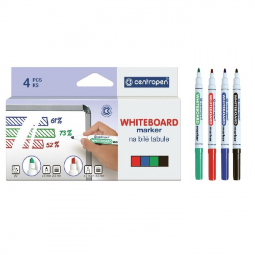 Набор маркеров для доски 4 цвета 5.0 мм Centropen 8559, линия 2,5 мм, круглые, картонная упаковка, европодвес
