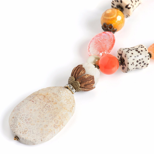 Колье Роман с камнем с натуральным агатом, яшмой, костью - Лаура - Бижутерия Selena, 10106401