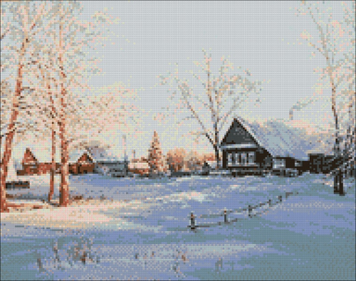 Алмазная мозайка: Зима в деревне размер 48х38 Ag 1007