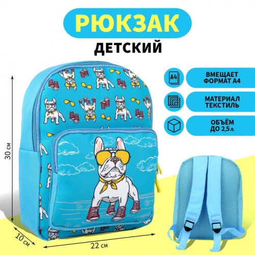 Рюкзак детский с карманом «Пёс в кедах», 30 х 22 х 10 см