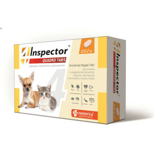 Inspector Quadro Tabs Таблетки от внешних и внутренних паразитов для кошек и собак 0,5-2 кг, 4 таблетки в упаковке