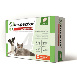 Inspector Quadro Tabs Таблетки от внешних и внутренних паразитов для кошек и собак 2-8 кг, 4 таблетки в упаковке