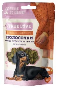 Грин Кьюзин Лакомство для собак TRUE LOVE : ПОЛОСОЧКИ мясо теленка и тыква 50 г