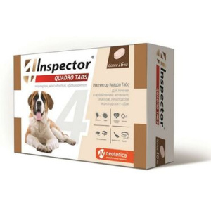Inspector Quadro Tabs Таблетки от внешних и внутренних паразитов для собак более 16 кг, 4 таблетки в упаковке