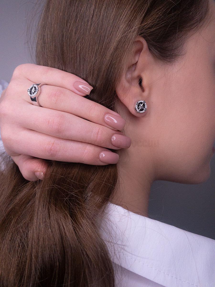 Серьги-пусеты из серебра с фианитами родированные 925 пробы С-3904рп21600