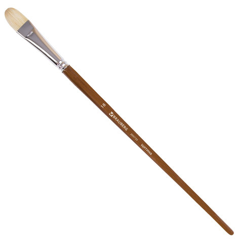 Кисть художественная профессиональная BRAUBERG ART “CLASSIC“, щетина, овальная, № 18, длинная ручка