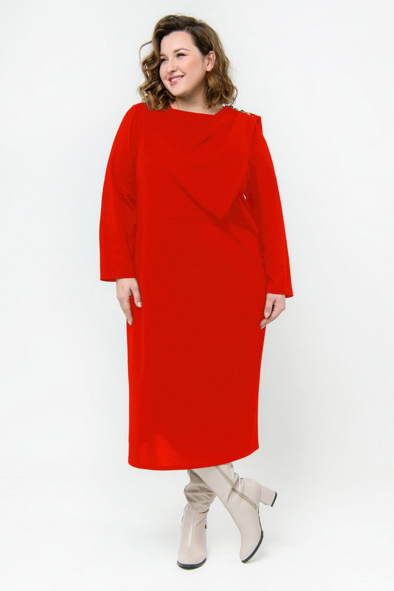 Платье с драпировкой и украшением, красное