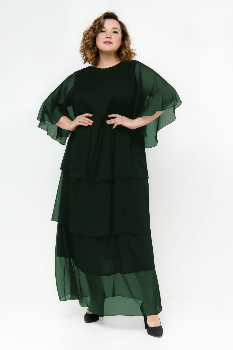 Платье вечернее, длинное, из шифона, изумрудное