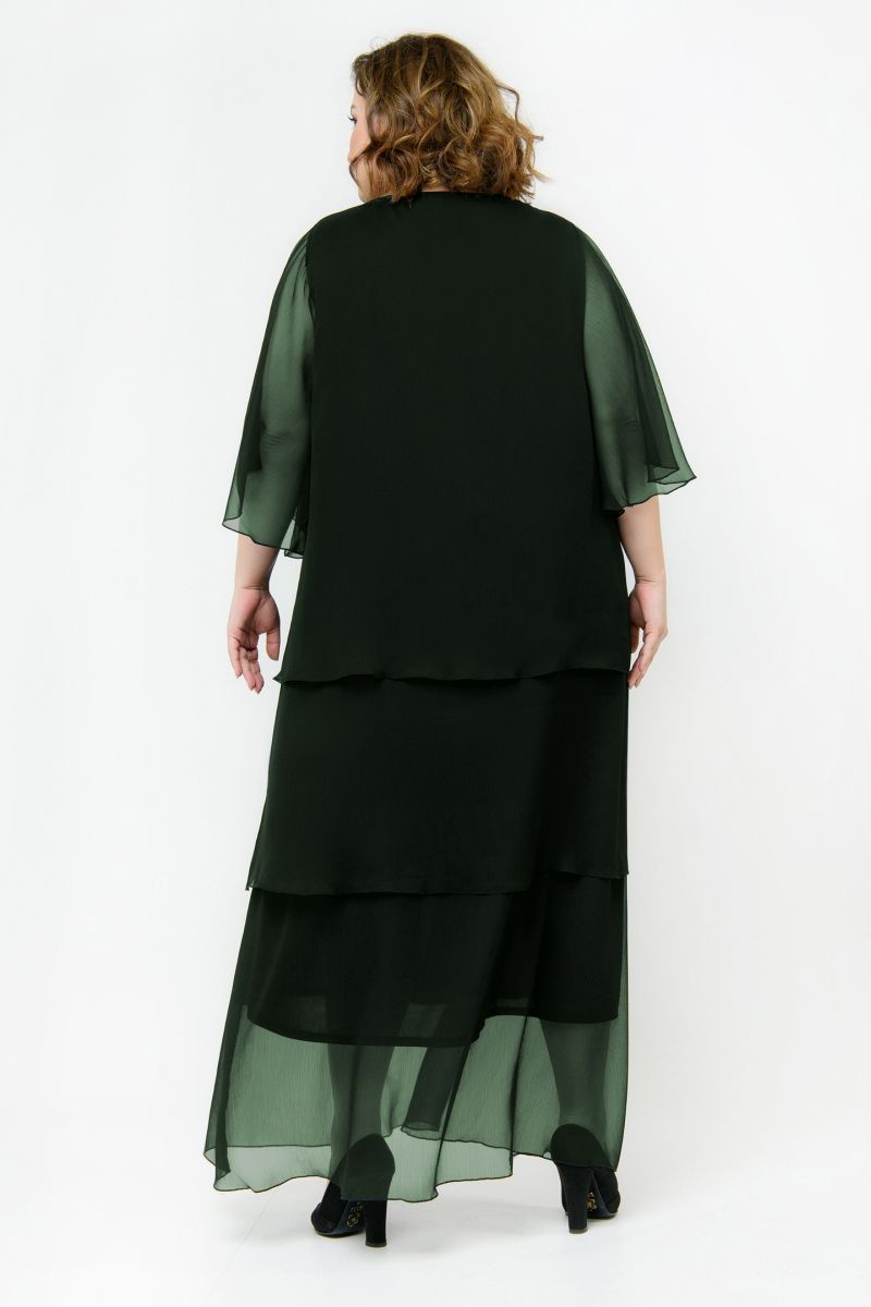 Платье вечернее, длинное, из шифона, изумрудное