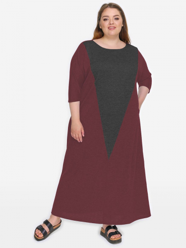 Платье из джерси, бордовый меланж, комбинированное