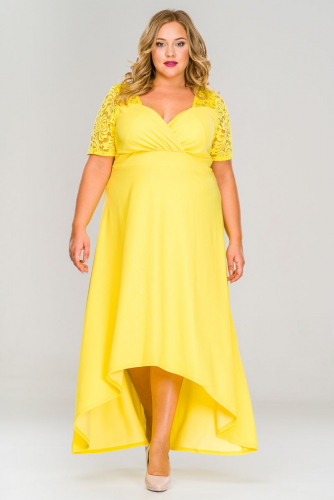 Платье вечернее с кружевной кокеткой желтого цвета