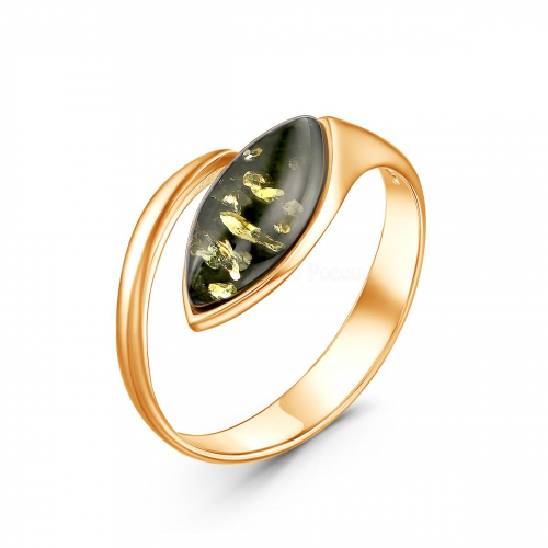 Кольцо разъёмное из золочёного серебра с натуральным прессованным янтарём