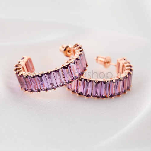Серьги-кольца Гламур с дорожкой из фиолетовых камней