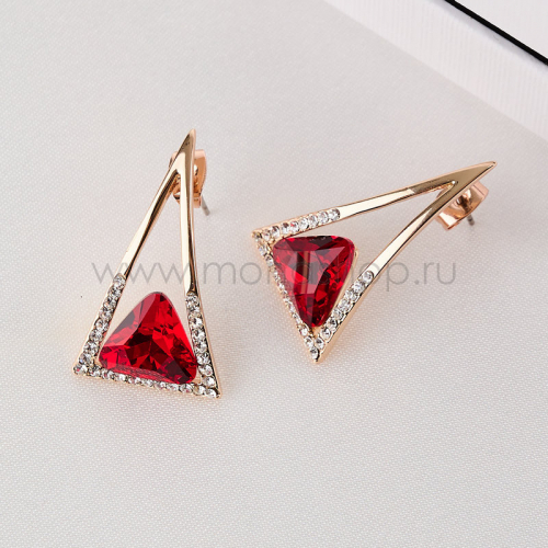 Серьги-треугольники Клеопатра с красными кристаллами