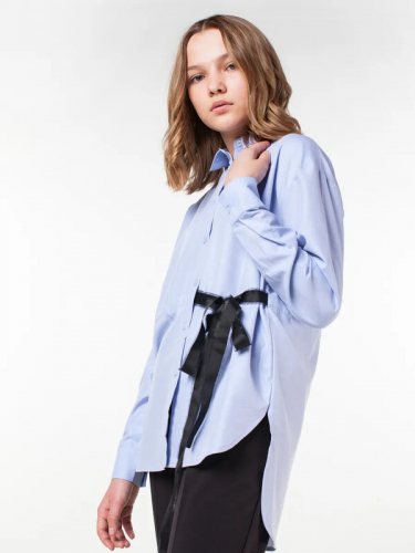 100544_OLG Удлиненная блузка с длинным рукавом для девочки голубой (вар.1)