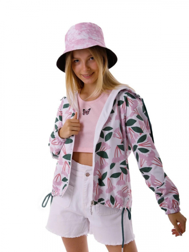 101792_OOG Куртка для девочки н.розовый принт ",тюльпаны