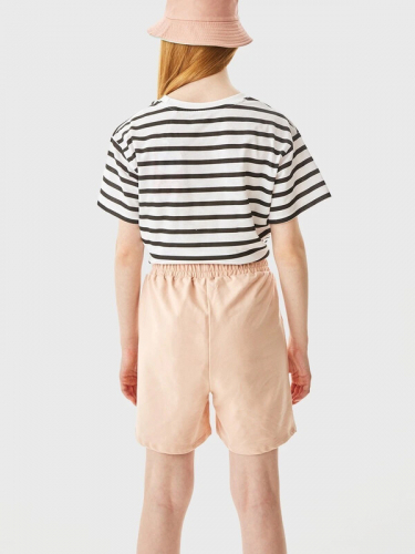 102558_OLG Комплект(футболка, шорты) для девочки бело-графитовая полоса//розовый (вар.2)