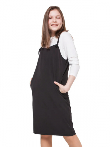 100637_OLG Комплект (футболка с длинным рукавом, сарафан)  для девочки черный/белый (вар.2)